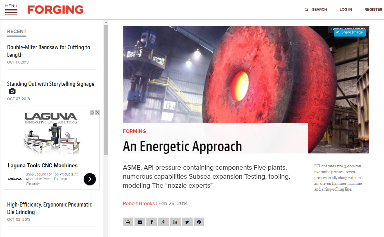 FCI, one of the world’s leading forged flange suppliers, profile in Forging Magazine